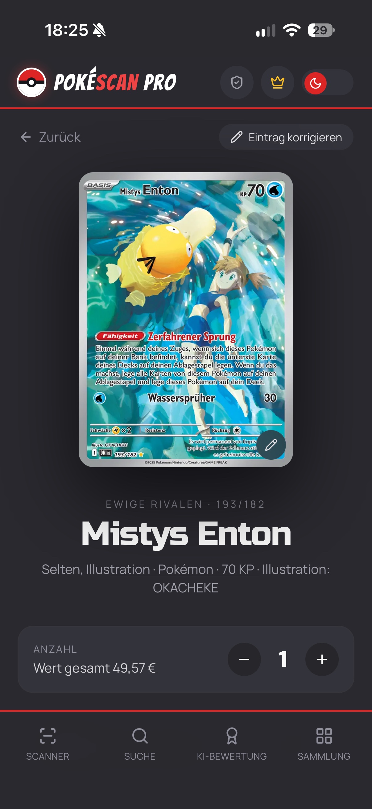 Kartendetailansicht von Mistys Enton mit Preis und Set-Informationen